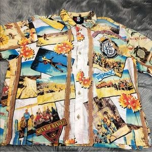 Jams World Fast Baja Map Rayon Button Up Shirt Large *Read